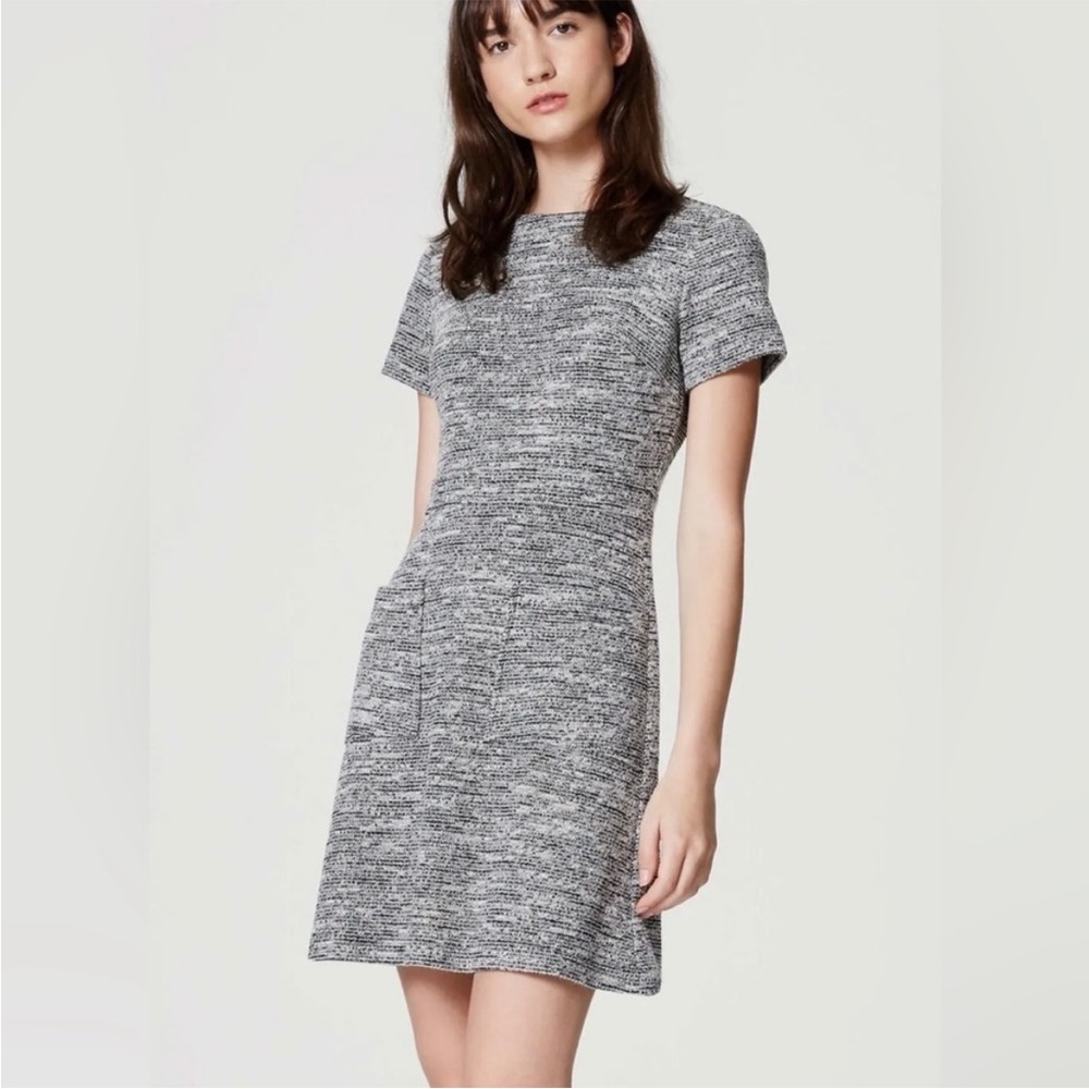 LOFT Marled Fit & Flare Tweed Dress